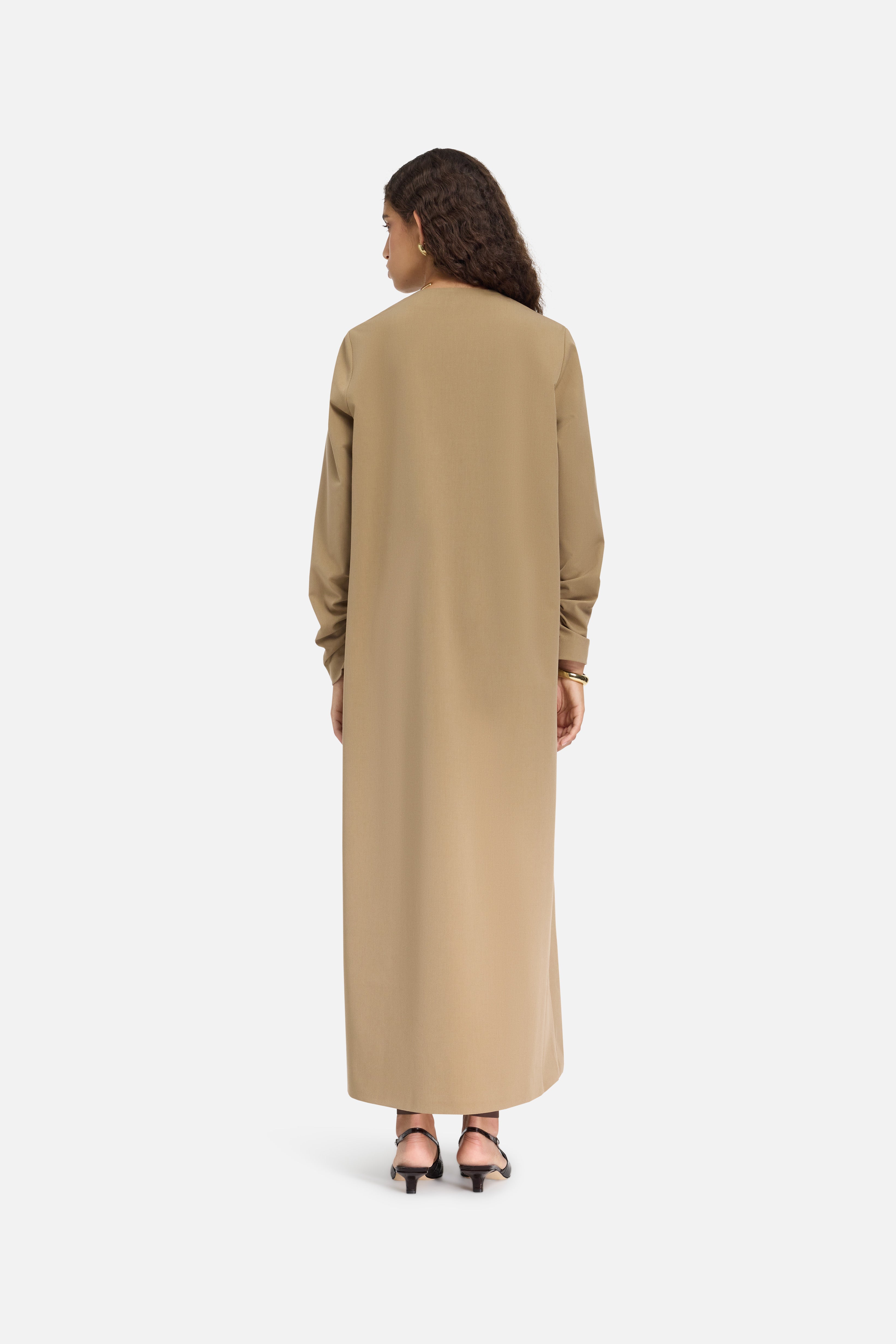 Tailored V-Neck Dress | Walnut