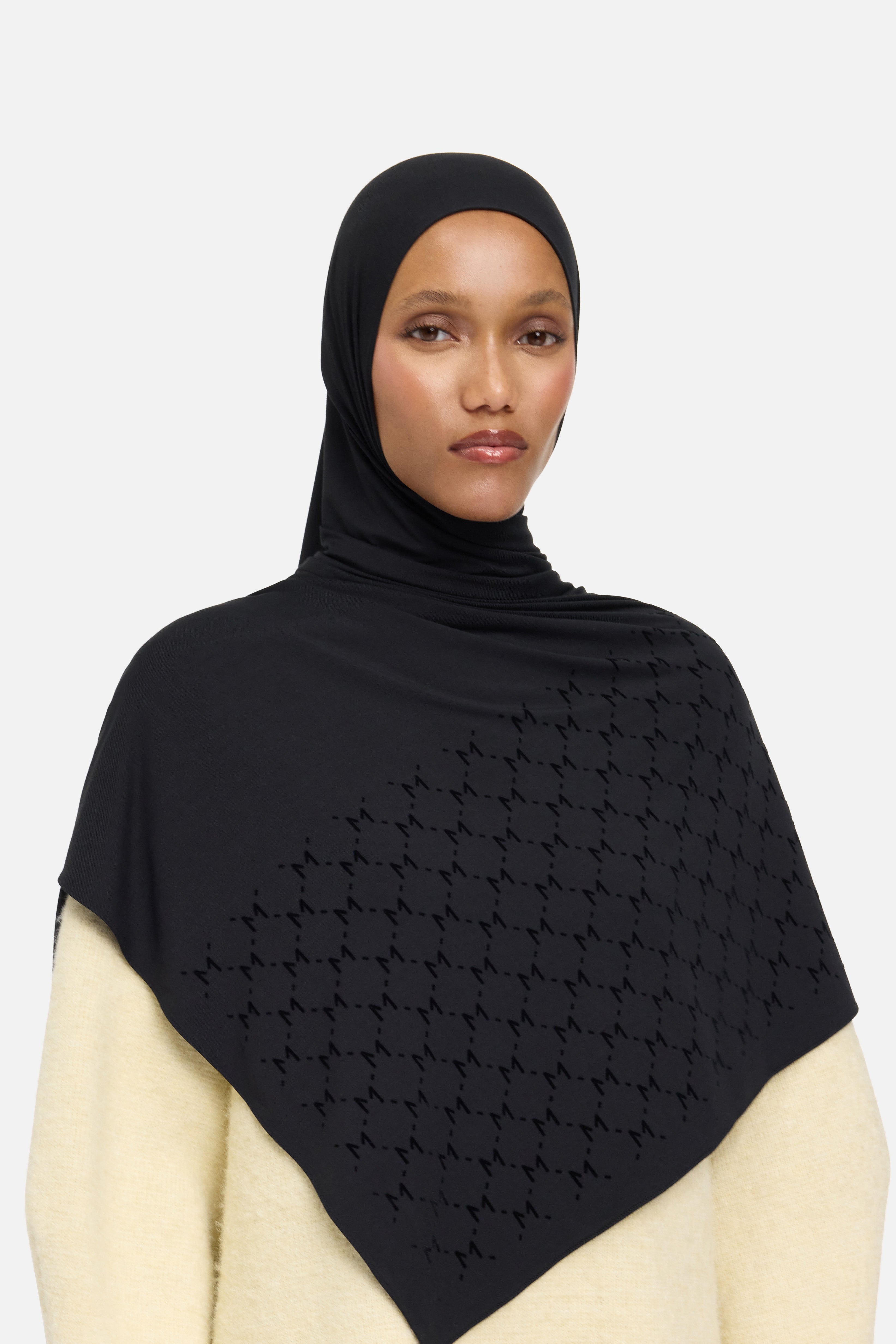 The Monogram Flock Scarf Premium | Black