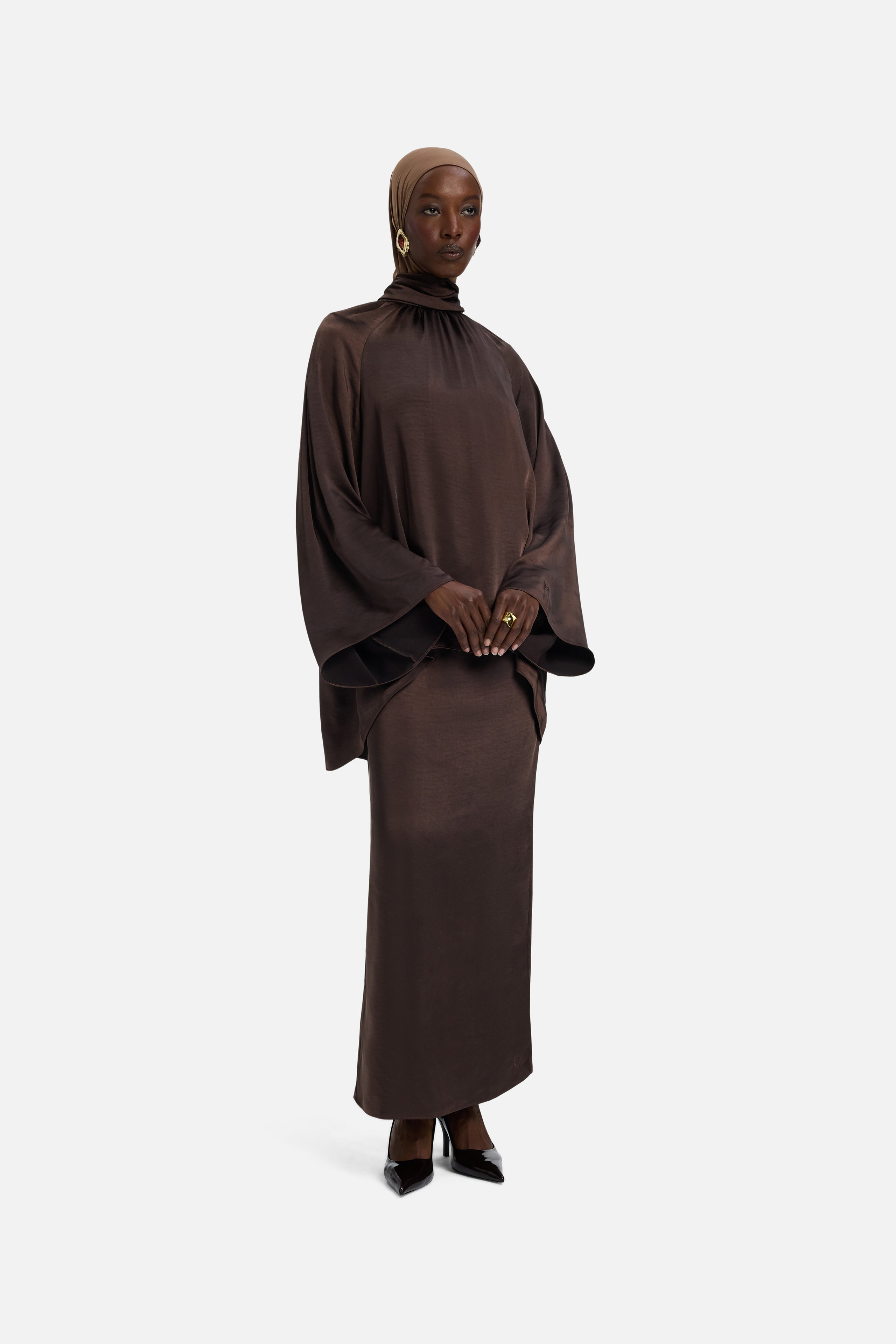 Volume Pleat Skirt | Dark Brown