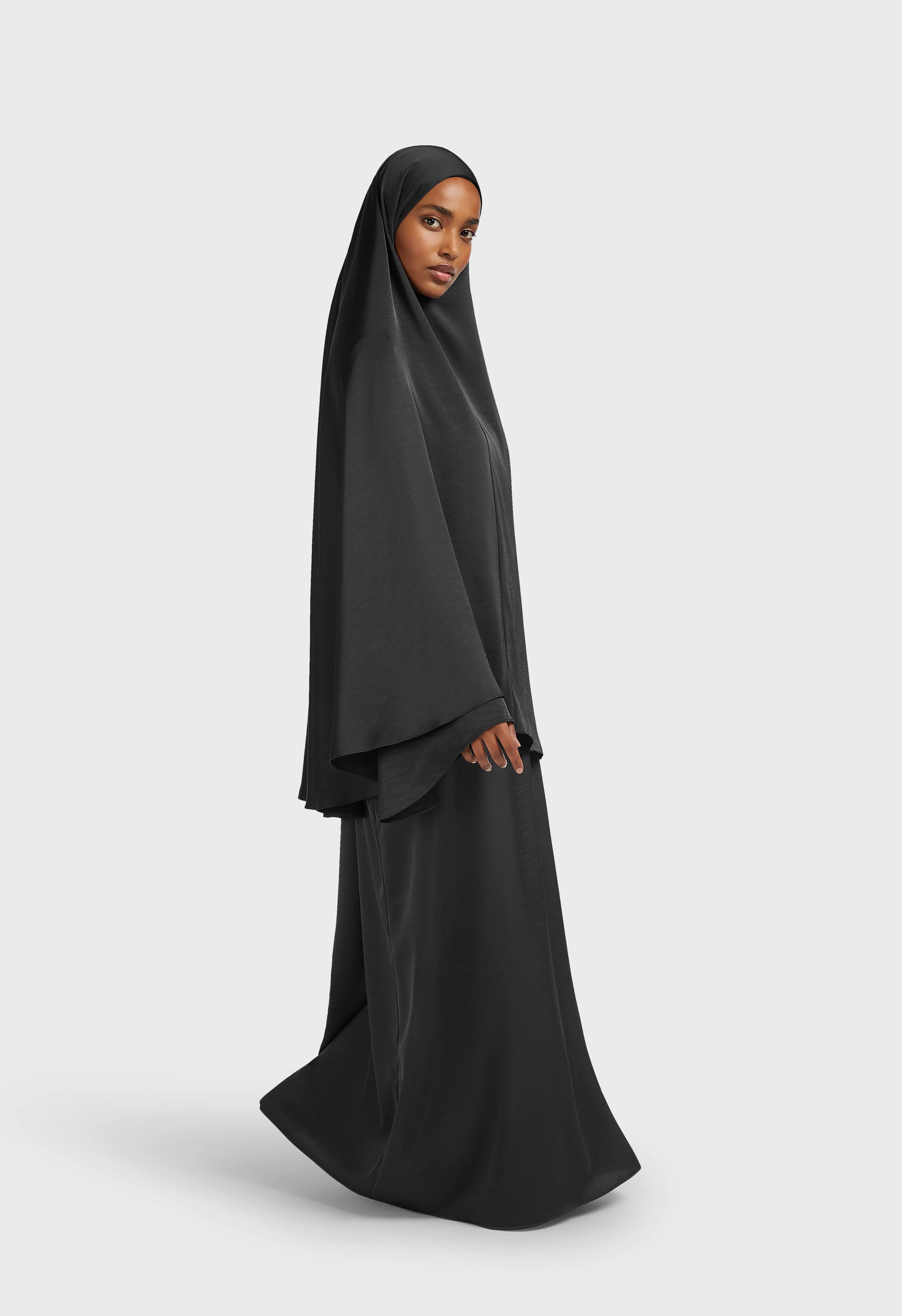 Woven Satin Khimaar | Black