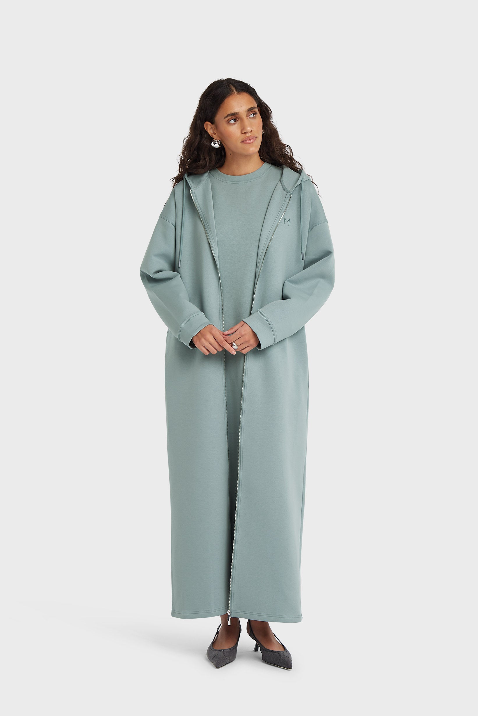 Zipped Hoodie Dress | Silver Blue