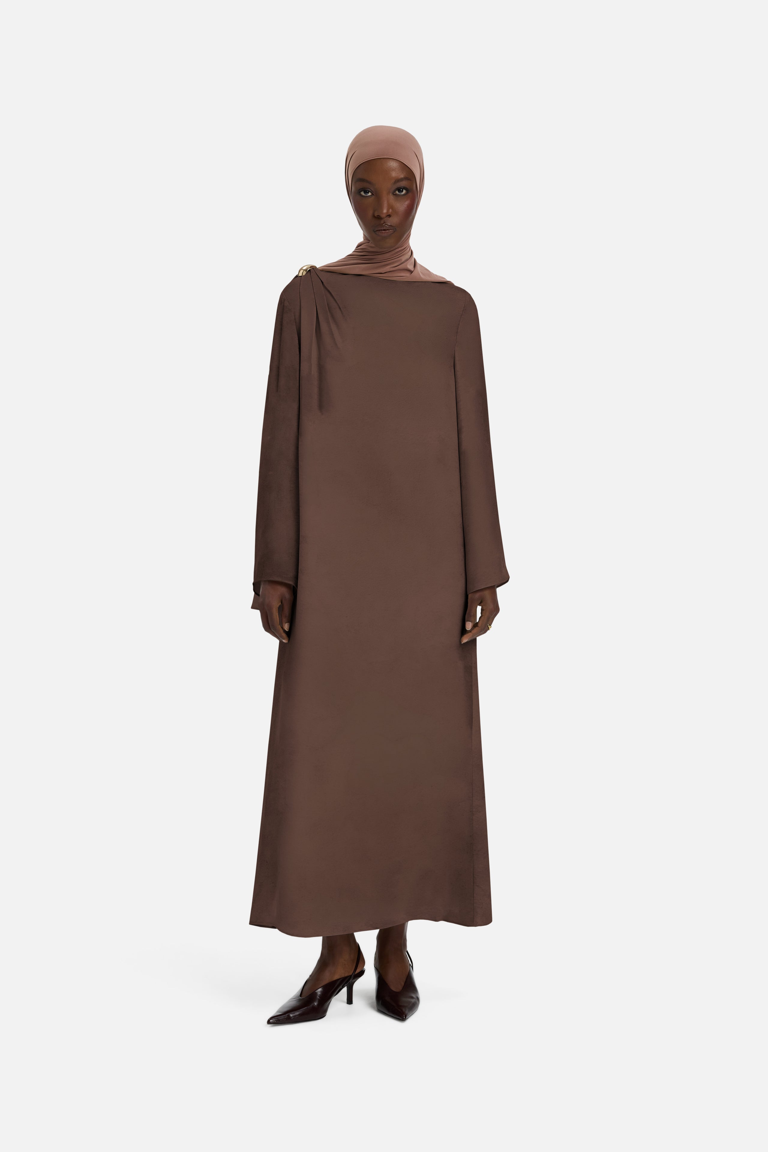 Detailed Shoulder Dress | Ash Brown